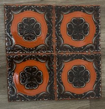 Vintage Italian Wall Tiles Vibrant Orange Classic 60/70s Square Set Of 4