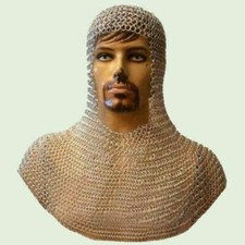 Chainmail Coif Medieval Armour Butted Aluminium Chain mail Hood Reenactment