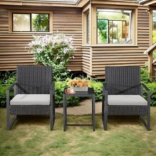 3 Piece Bistro Rattan Set Black Outdoor Garden Furniture Patio Table & Chairs .