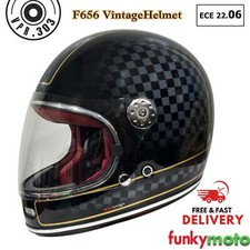 VIPER F656 RETRO VINTAGE 70s STYLE FIBREGLASS FULL FACE MOTORBIKE HELMET CHEQUER