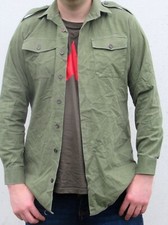 Vintage British army heavyweight service shirt green military cotton denim
