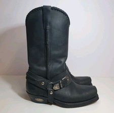 Loblan Womens Black Leather Cowboy Boots Hand Made Mid Calf UK 6 39 Buckle Biker