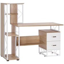 Computer Desk 2 Drawers Multi-Shelves Study Workstation PC Table Office Oak New