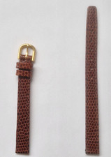 Rotary Genuine Leather Watch Strap Lizard Grain Brown 9mm Gold Colour Buckle