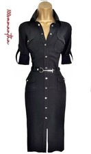 Karen Millen UK 10 12 VINTAGE MILITARY BELTED SHIRT DRESS IN BLACK