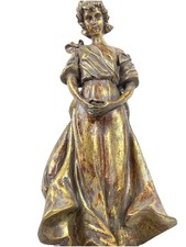 Art Nouveau Bronze Effect Gold Coloured Lady Sculpture Large Vintage Standing