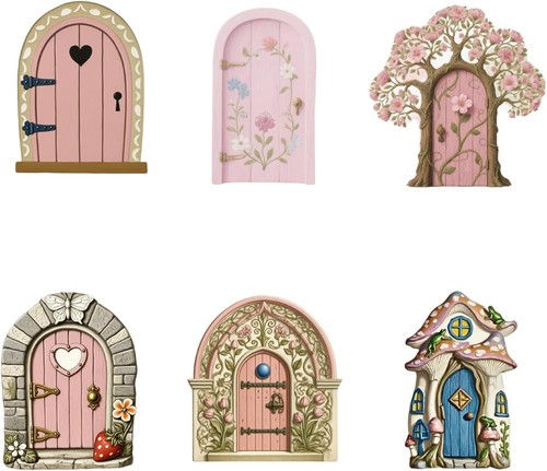 6pcs fairy doors set pink - doors,