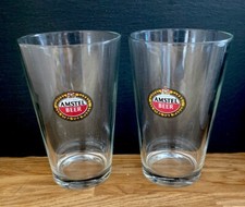 2 X Vintage Amstel Pint Glasses 100% Genuine Official Pub Bar Mancave