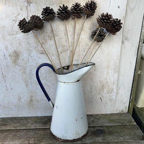 Vintage white blue enamel milk - vintage,