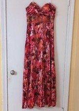 DEB Strapless Tropical Floral Pleated Prom Dress Maxi Party EUC 11/12