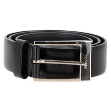 Prada Logo Buckled Belt in Black Leather