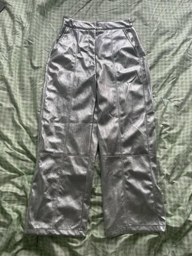 Silver faux leather - leather, trousers