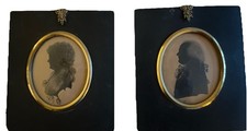 Antique Silhouette Portraits A Lady & Gent By Mrs Beetham Painted On Paper C1790