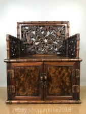 18" Old Chinese Huanghuali Wood Dynasty Carved Storage Cabinet Cupboard Dresser