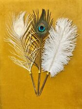 Luxury Nikkah Pen | White Ostrich  and Peacock Feather Pen | Gold Pen