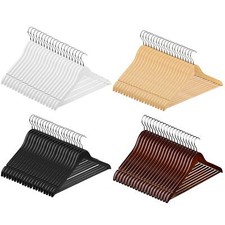 20 x Wooden Coat Hangers Wardrobe Space Saver Clothes Hooks with Trousers Bar UK