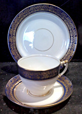 Rare Vintage 1920's Wetley China Blue and Gold Trio Cup Saucer Side Plate Exc