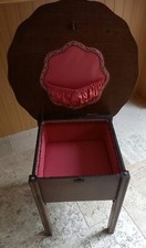 Mahogany Antique Storage Side Table Craft / Sewing Box Hinged Lid Silk Interior