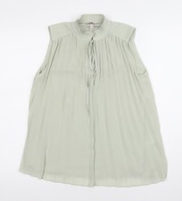 H&M Women's Green Pleated Sleeveless High Neck Tunic Blouse XS