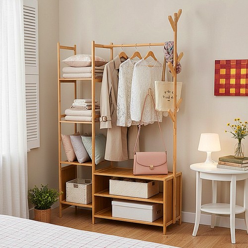 Wooden clothes rail - rack, w/