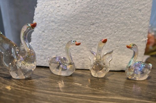 Mini glass swans - glass,