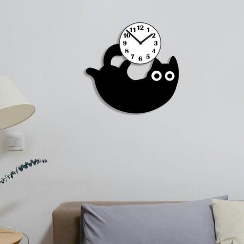 Wall clock black cat - black,