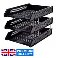 3 Tier Stackable Desk Black A4 Letter Tray Filing Document Organiser Form Paper