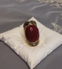 Vintage Gold Tone Ring with Large Ruby Red Cabochon (1970s Bold Style)