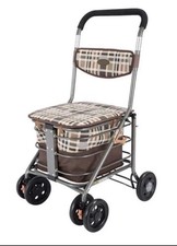Folding Shopping Trolley with Seat Elderly Shopping Aid with Wheels for Grocery