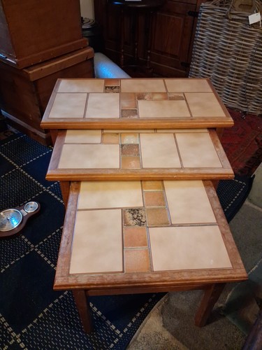 Vintage tile topped teak nest - topped,