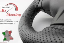 BLACK PERF LEATHER STEERING WHEEL COVER FOR VOLKSWAGEN ATLAS 18 -19 | DIFF STITC