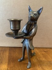 ANTHROPOMORPHIC BRASS BUTLER FOX CANDLE HOLDER