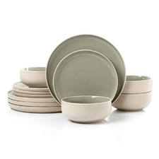 12pc 2tone (Matt & Shiny) Green & Cream Dinner Set
