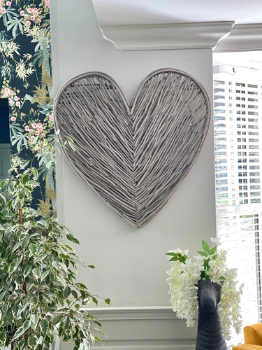 Large taupe wicker heart - wicker,