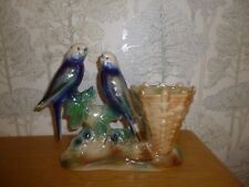Vintage Jema Holland Blue Pair Of Budgie / Budgies With Basket  546 VGC