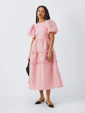 Sister Jane Midi Dress Pink Papaya Jacquard Satin Puff Sleeve UK 8 - BNWT £175