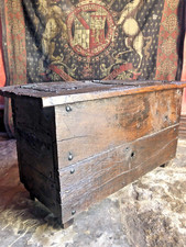 Antique Vintage Oak Rustic Charming Coffer Trunk Sword Chest Circa 1800's