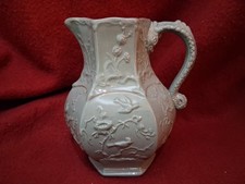 Antique Victorian Masons Relief Moulded Nesting Birds Hexagonal Jug Snake Handle