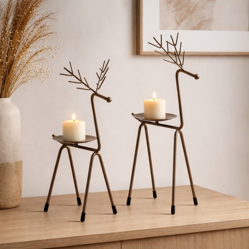 2pc bronze stag - bronze, candle