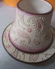Yankee Candle Cream & Pink Paisley Design Small Jar Shade And Saucer Set