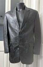 Stafford Essentials Men’s Genuine Leather Blazer Jacket Black Size Medium