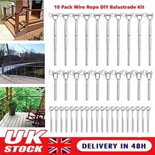 10 Pack Stainless Steel Wire Rope DIY Balustrade Kit Jaw/Swage Bottlescrew 3.2mm