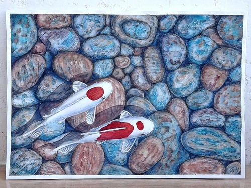 Watercolor painting koi - painting, tancho