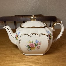 Vintage James Sadler Cube cottage rose Tea pot  Elegant with Pink Gold Trim JB