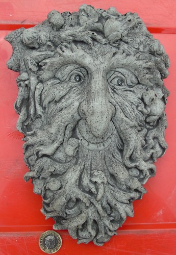 Green man plaque stone - plaque, garden