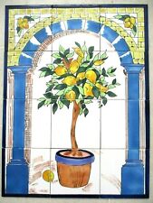 Hand Painted Ceramic tile art wall mural panel Lemon Tree BACKSPLASH  18" x 24"