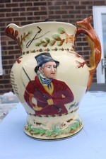 Crown Devon Fieldings 1930s John Peel pottery, rare pot belly jug , fox handle
