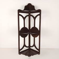 Vintage Mid Century Wooden Corner Shelf Three-Tier Knick-Knack Wall Display 23"