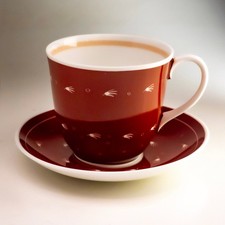 Susie Cooper Bone China Cup & Saucer Oxblood Red Modernist Pattern England