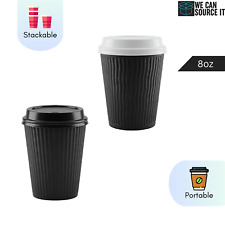 Disposable Coffee Cups Black Ripple Paper Cup For Hot And Cold Drink 4/8/12/16oz